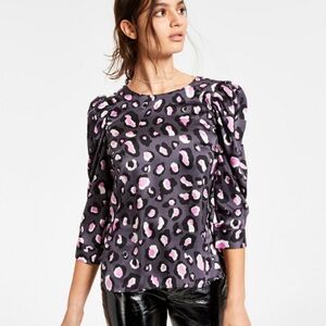 Bar III Cheetah Print Puff sleeve Top
